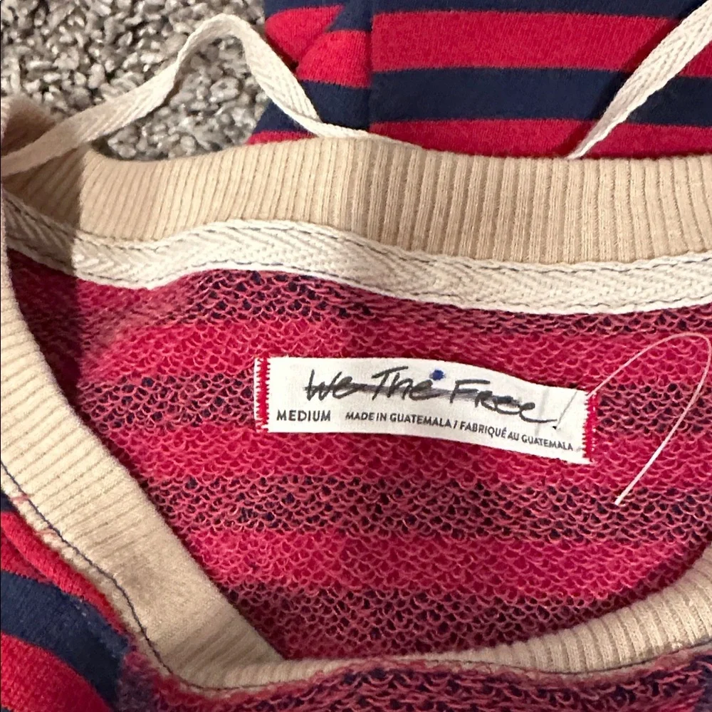 Free People Oversized Striped Pullover Sweatshirt Red Blue Slouchy Cozy Top